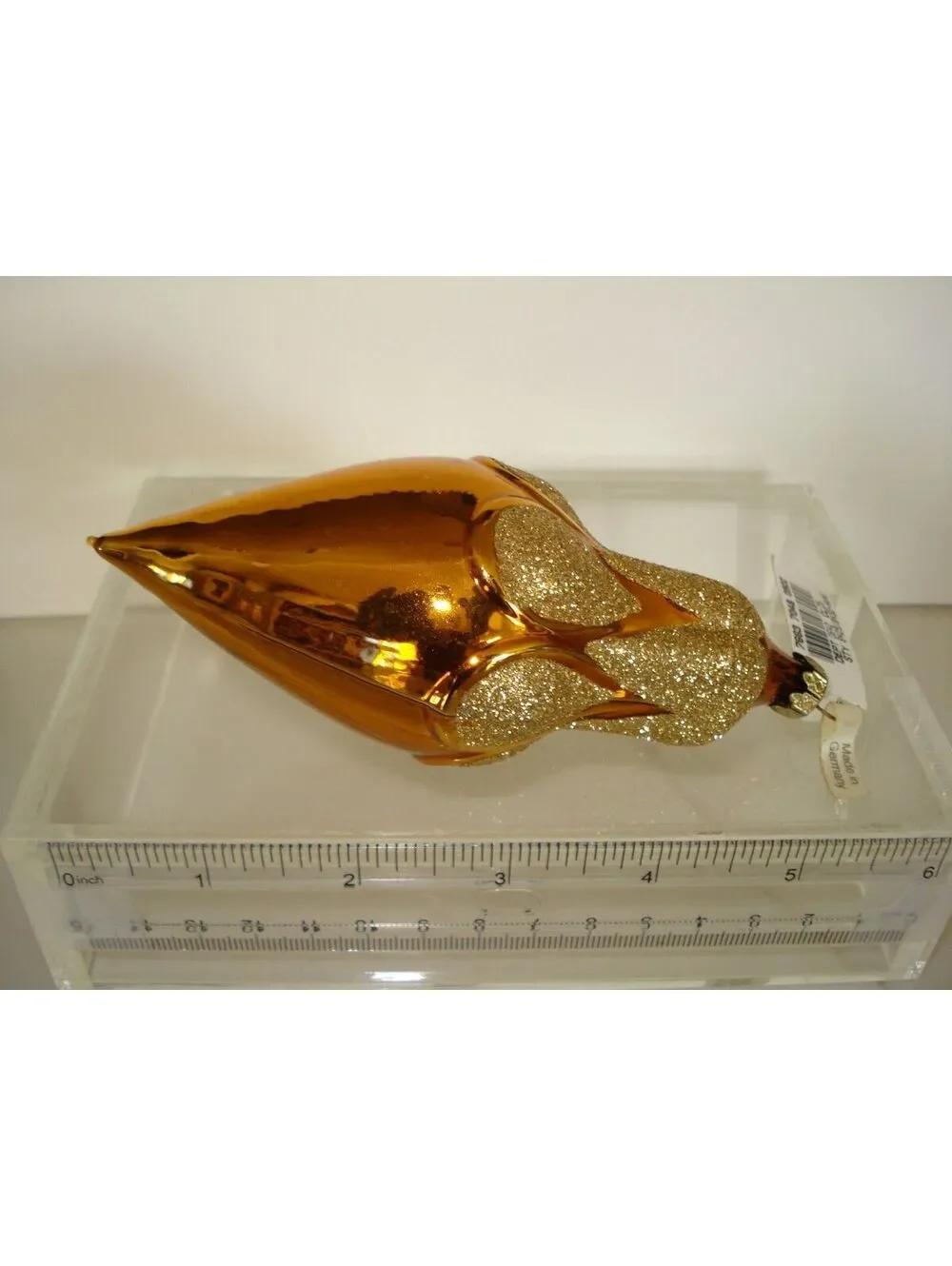 BNWT Vintage German Gold and Copper Cone Shaped Glass Christmas Ornament